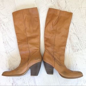 Nine West Gorn tall tan boots with stacked heel